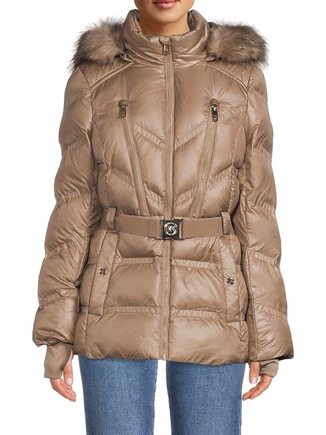 michael michael kors oxford faux fur trimmed jacket